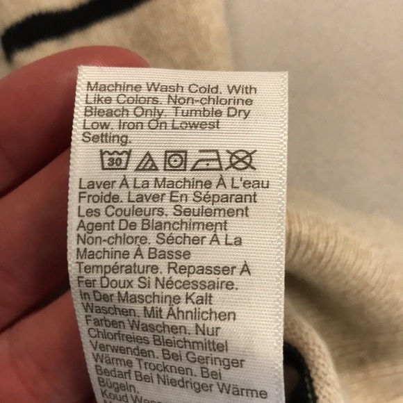 J.Crew with cashmere women pull over sweater L beige black striped V-neck - Picture 11 of 12